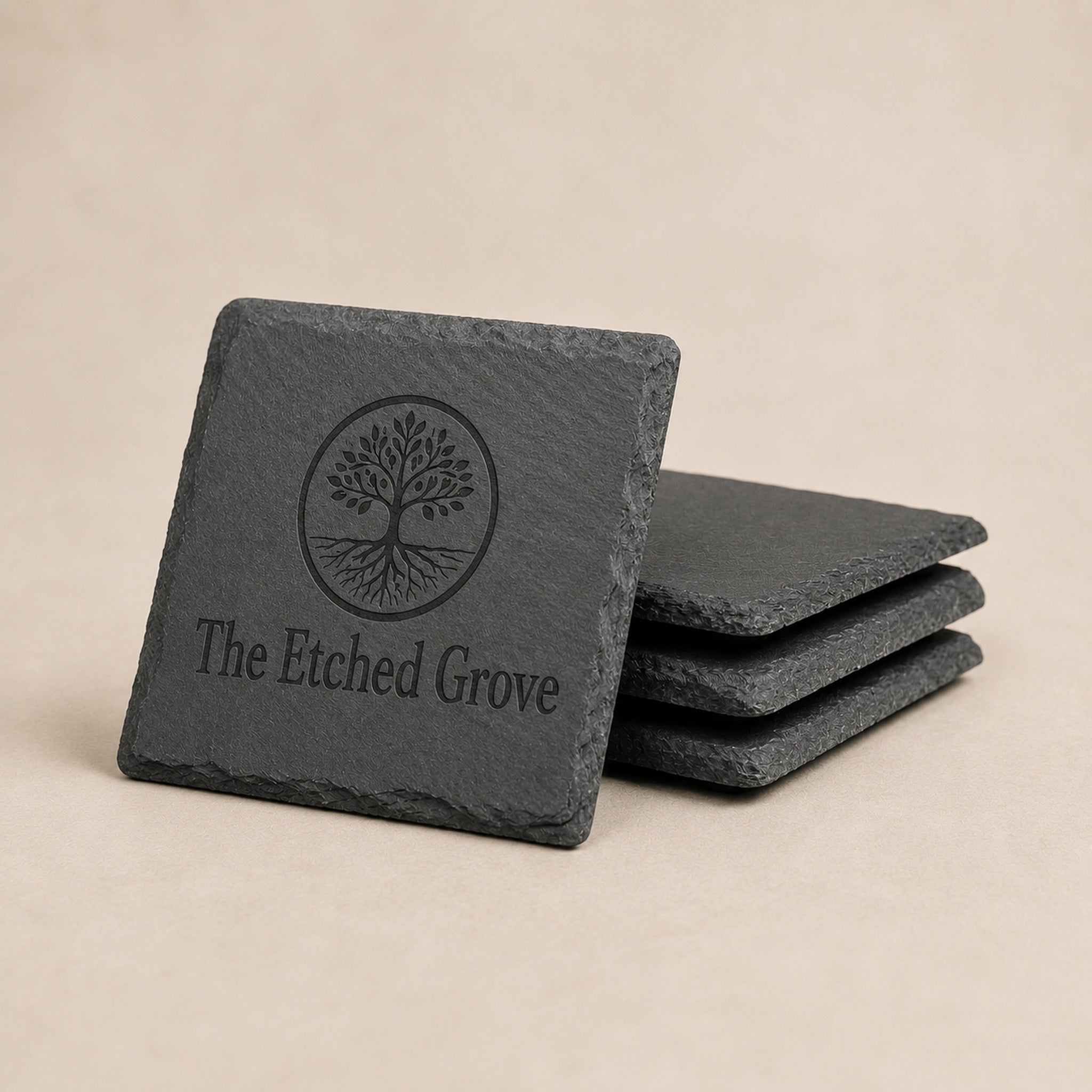 Custom Engraved Slate Coaster Set